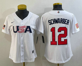 Women%27s USA Baseball #12 Kyle Schwarber 2023 White World Classic Stitched Jersey